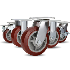 Rote Hochleistungs-Schwerkraft-Schwenk räder 6 8-Zoll-Pu-Rollen rad mit Bremse Kunden spezifisches industrielles Kugellager Hoch leistungs rollen - Product Image 1