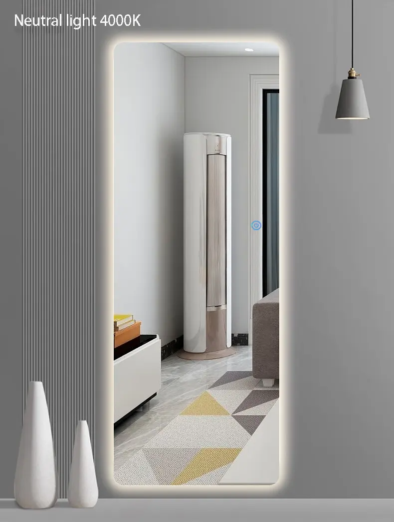 Современное умное зеркало в рамке для ванной комнаты, 4 мм, полная длина, сенсорная кнопка, многофункциональное украшение для дома, отеля, декоративное стекло