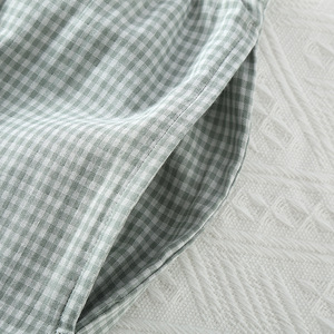 Pyjamas pour hommes Double couche de gaze de coton <span class=keywords><strong>japonais</strong></span> décontracté tricoté à manches longues à carreaux mince ensemble de vêtements d'été - Product Image 4