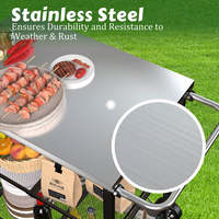 Chariot de barbecue pliable d'extérieur AJUNION avec plateau en acier inoxydable, four à pizza d'extérieur, table de préparation, double étagère de rangement, chariot de barbecue avec roues
