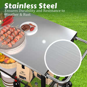 Carrito de Parrilla Plegable para Exteriores AJUNION, <span class=keywords><strong>con</strong></span> Superficie de Acero Inoxidable, Horno para Pizza, Mesa de Preparación, Doble Estante de Almacenamiento, <span class=keywords><strong>con</strong></span> <span class=keywords><strong>Ruedas</strong></span> - Product Image 3