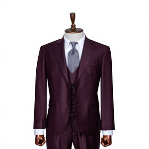 Costume d'affaires bordeaux pour homme, simple boutonnage, col à revers, coupe droite, en laine infroissable, tenue formelle - Product Image 1