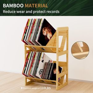 대나무 비닐 레코드 보관함 단층 레코드 스탠드 선반 칸막이 벽걸이형 비접이식 비닐 레코드 디스플레이 랙 - Product Image 3