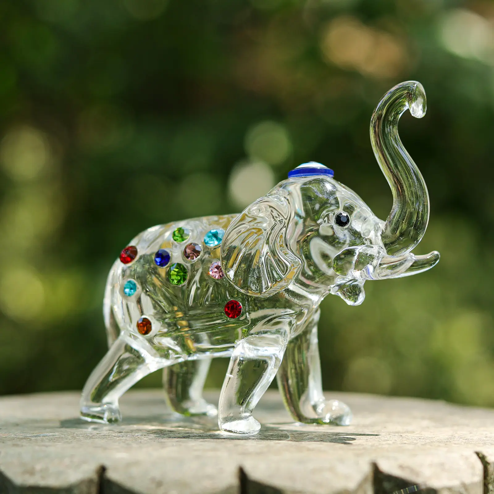 Crystal Elephant Statu Glass Elephant Figurines With Trunk Up Art Glass Animal Sculpture