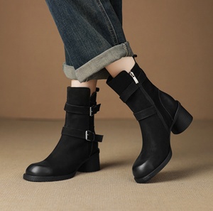 Women's Ankle Boots Pointed Toe Genuine Leather Upper ZIP Closure <b>Rubber</b> Outsole <b>Block</b> Heel High Heel All Seasons - Product Image 3