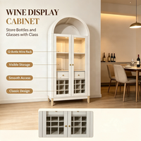 Buffet d'appoint en bois cintrée avec vitrine, portes vitrées, tiroirs et casier à vin pour salon, salle à manger et rangement domestique