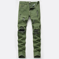 Pantalon en jean déchiré pour homme, coupe Slim, élégant, couleur unie, trous de rue, détruit, décontracté, droit
