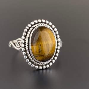 Anillo de Plata 925 Personalizado, Estilo Bohemio Gótico, con Ojo de Tigre, Piedra de Nacimiento de Noviembre, Corte Ovalado Clásico, Engaste en Bisel, Anillos Finos - Product Image 4