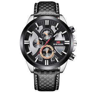 Montre chronographe sport pour homme, boîtier en fibre de carbone, bracelet en cuir, montre-bracelet avec date pour homme - Product Image 1