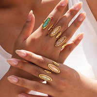 Bague ouverte Gaovo tendance à double coquille ovale, plaquée or 18 carats, en acier inoxydable incrusté de coquillages concassés, bagues de soirée imposantes pour femmes