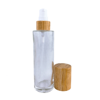 Botol Semprot Kosmetik Kaca Buram dengan Tutup Kayu Bambu, Ukuran Kosong 30ml 50ml 60ml 80ml 100ml, untuk Lotion Semprot Halus