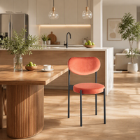 Chaise d'appoint de cuisine avec dossier ovale rembourré et siège rond, structure en métal, orange, chaise de salle à manger moderne