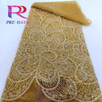 Nouveau Tube Perlé Broderie Perlé Sequin Tissu Robe De Mariée Robe De Soirée Haute Couture Dentelle Maille Africaine Dentelle Tissu
