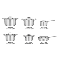 Ensemble de 12 ustensiles de cuisine modernes en acier inoxydable écologique, compatible induction, comprenant poêle à frire, casserole, faitout et poêle à soupe