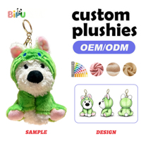 Porte-clés en peluche personnalisé OEM, mini chien en peluche avec costume de dinosaure vert, rembourré en coton doux, animal en peluche