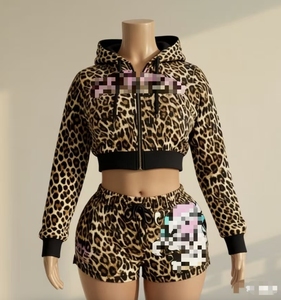 Completo da <span class=keywords><strong>donna</strong></span> 2 pezzi Cute Ed con stampa a lettere Hardy: Felpa con cappuccio e zip, top corto e gonna con coulisse - Product Image 3