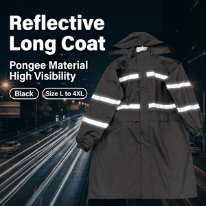 Impermeabile Resistente in Pongee, Lunghezza Intera, Design Riflettente Multistriscia per Manutenzione Stradale e Lavori all'Aperto - Product Image 2