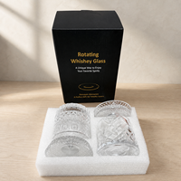 Verre à whisky rotatif avec support métallique et base en verre, gobelet à motifs pour bar à domicile, emballage cadeau