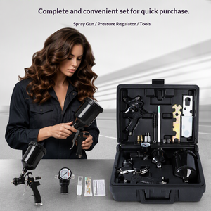 Kit de <span class=keywords><strong>pistolet</strong></span> de pulvérisation HVLP avec manomètre, 2 pistolets et brosses, ensemble professionnel de pistolets de peinture pour voitures, meubles et travaux sur <span class=keywords><strong>bois</strong></span> - Product Image 1
