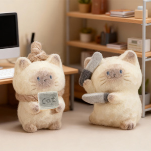 Yu Mo Craft <b>Cat</b> Figurine <b>Plush</b> Fufu Blind Box Creative Cartoon Ornament Gift for Kids and Adults - Product Image 1