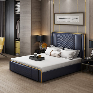 Lit double en cuir de luxe léger, design artistique, taille <span class=keywords><strong>King</strong></span>/Queen, mobilier moderne pour chambre à coucher, Guangdong Italie 2020 - Product Image 5