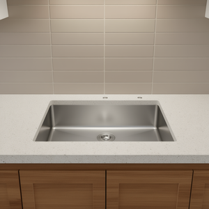 Évier de cuisine en acier inoxydable à cuve unique, 33 pouces, à encastrer, rectangulaire, surface brossée, design moderne - Product Image 2