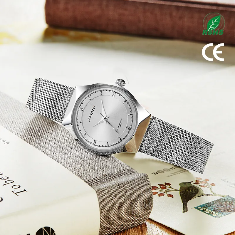 SINOBI S9658L 시계 좋은 품질 럭셔리 브랜드 스테인레스 메쉬 스틸 벨트 시계 남자 시계 대형 다이얼 비즈니스 남성 손목 시계