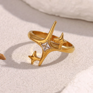 北極星ジルコンステンレスリング ヴィンテージ風変色防止金メッキジュエリー 結婚式やギフトに - Product Image 4