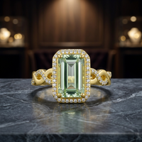 Bague de mariage Gourik en argent sterling 925 plaqué or avec améthyste verte, style géométrique tendance bohème, bande torsadée avec pierre en zircon pour femme
