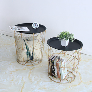 Cesta de Metal geométrica <span class=keywords><strong>minimalista</strong></span> y moderna de estilo nórdico, cesta de almacenamiento para decoración del hogar con bandeja - Product Image 5