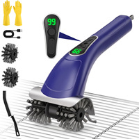 Brosse de nettoyage pour barbecue rechargeable avec tête rotative, système de sécurité et déflecteur en acier inoxydable, outil de nettoyage pour barbecue extérieur