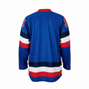 เสื้อฮอกกี้น้ำแข็งแบบสั่งทำ ODM ขายส่ง น้ำหนักเบา พิมพ์ลายแบบ Sublimation โลโก้สั่งทำได้ สไตล์วินเทจ ลายทาง แขนยาว - Product Image 4