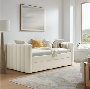 <span class=keywords><strong>Lit</strong></span> d'appoint double avec <span class=keywords><strong>lit</strong></span> <span class=keywords><strong>gigogne</strong></span>, silhouette épurée, tissu bouclé capitonné, pour chambre d'hôtes - Product Image 2