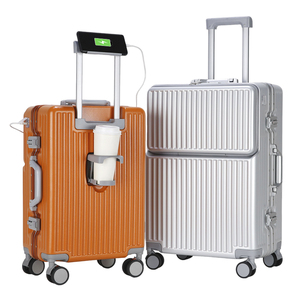<span class=keywords><strong>Valise</strong></span> de cabine à texture PC avec cadre en aluminium, ouverture frontale, serrure TSA + roues silencieuses, approuvée par les compagnies aériennes - Product Image 3