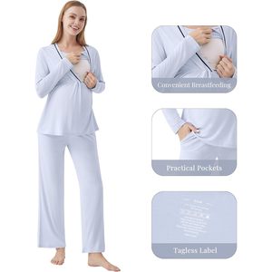 Conjunto de Pijama de Maternidad Personalizado de 2 Piezas, Ropa de Dormir de Bambú y Viscosa para Lactancia, Pijamas de Embarazo para Mujer, Tallas S a XXL - Product Image 5