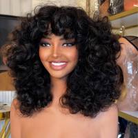 Perruque Lace Front Bouclée Super Super Densité 300% en Cheveux Humains Bruts Vietnamiens, Fabriquée à la Machine, Couleur Noir Piano avec Mèches Brunes, Sans Colle