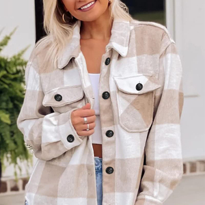 Mới Đến Mùa Thu Mùa Đông Quần Áo Phụ Nữ Giản Dị Dài Tay Áo Botton up Túi Flannel Phụ Nữ Áo Sơ Mi Sọc - Product Image 6