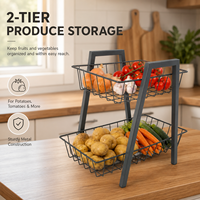 2-laags metalen fruit- en groentemand, afneembaar keukenopbergrek, aardappel-, ui- en tomatenorganizer, OEM ODM fabrikant