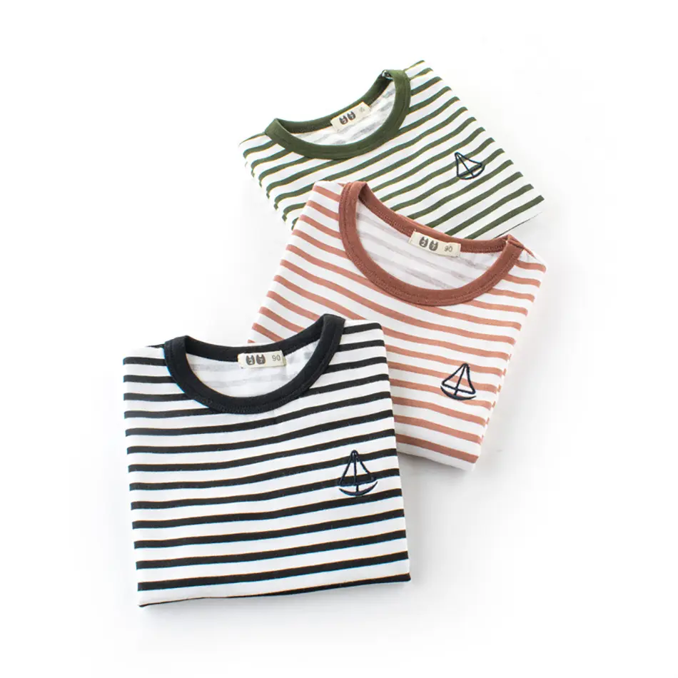 1-8 Years Children Clothing Kids Cotton Tops Spring Summer Baby Boys Girls Short Sleeve T Shirts Casual Stripe Tees