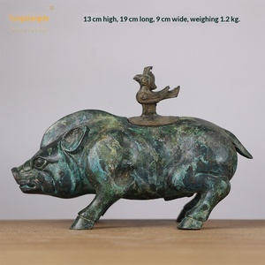 Jingciren Boutique - Adornos de Bronce Antiguo de la Dinastía Shang, Figura de Cerdo Zun, Artesanía Antigua de Latón Sólido, Decoración de Escritorio - Product Image 2