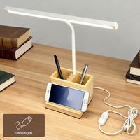 Lampe de lecture de bureau en bois de caoutchouc de qualité supérieure alimentée par USB avec porte-stylo et support de téléphone pour bureau d'étude et hôtel