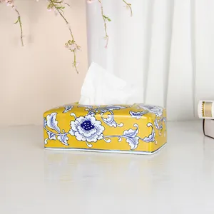 T025, индивидуальная керамическая бумажная коробка для салфеток в китайском стиле, прямоугольный держатель для салфеток с желтыми цветами