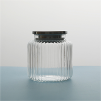 Pot en verre cylindrique à large ouverture de grande capacité pour noix et fruits, pour la cuisine domestique, 500 ml (16 oz), avec couvercle en acier inoxydable