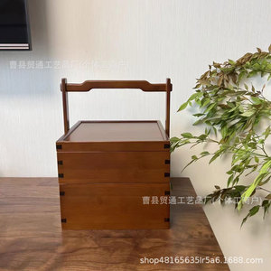 Wooden Mooncake <b>Box</b> Rectangle Brown Portable Gift Packaging <b>Box</b> For Mid Autumn Festival Outdoor Picnic <b>Camping</b> Food <b>Storage</b> - Product Image 5