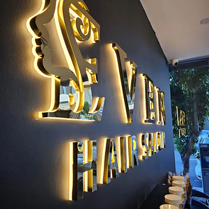 Biển hiệu đèn LED nền kim loại mạ vàng thiết kế tùy chỉnh miễn phí dành cho tiệm làm tóc, cửa hàng nail - Product Image 2