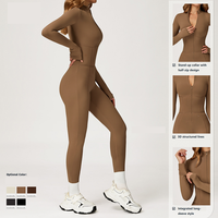 Combinaison de yoga à col roulé mi-zippé à manches longues avec logo personnalisé pour femme, combinaison de sport une pièce OEM ODM pour l'entraînement et le fitness