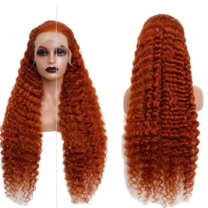 #350 Ginger Colored Wigs Human Hair Lace Front,Custom Color Wig For Black Women, #350 Deep Wave Orange Ginger Human Hair Wig