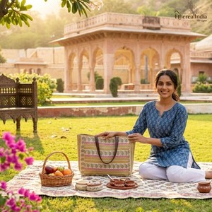 Sac fourre-tout en coton imprimé Jaipur, fait main, imprimé au bloc, sac à bandoulière, motif floral bohème, sac fourre-tout quotidien, fournisseur en gros, export Inde - Product Image 4