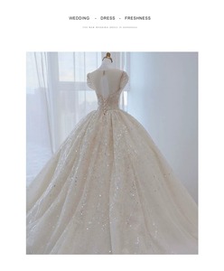 Robe de mariée style français, coupe princesse, longueur ras du sol, motif ciel étoilé, écologique, infroissable, design élégant haut de gamme, luxueuse, style <span class=keywords><strong>palais</strong></span> - Product Image 6