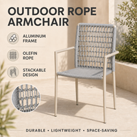 Chaise de salle à manger d'extérieur confortable en corde tressée, design européen, avec structure en aluminium inaltérable pour patio, parc et loisirs